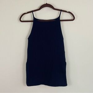 Caroline Constas Navy Ribbed Stretchy Tank Top Size Small
